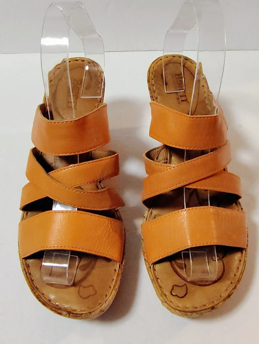Born Zemora Women's Leather Cork Wedge Slip-On Strappy Comfort Sandals Orange 8